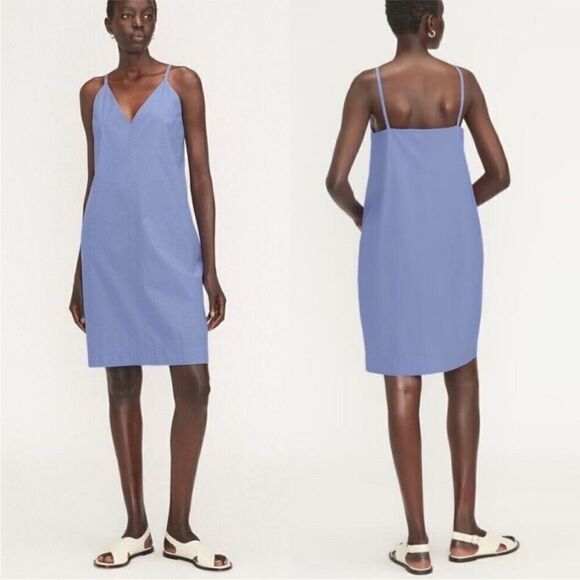 Everlane Cotton Poplin Slip Dress V Neck Size 10 Blue - Picture 3 of 9